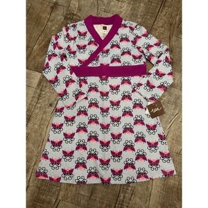 Tea Collection Girls Butterfly Print Wrap Dress Long Sleeve Magenta Grey Size 3